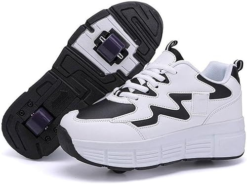XRDSHY Schuhe mit Rollen für Jungen und Mädchen, Skateboardschuhe, Sportschuhe, Turnschuhe, Kinder und Erwachsene, 2-in-1-Multifunktionsrollschuhe, Black1-42 EU