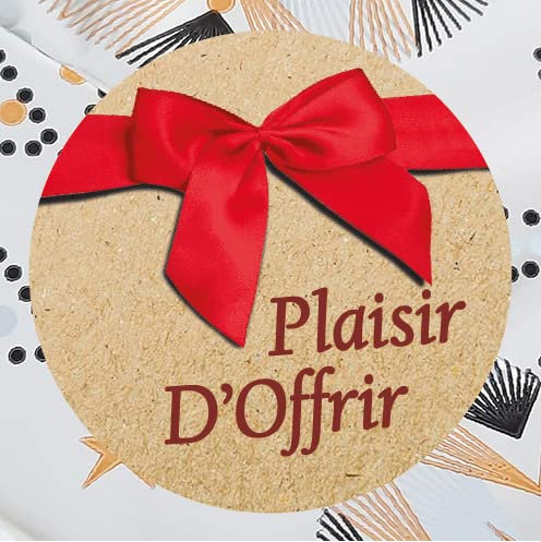 36 étiquettes cadeaux PLAISIR D'OFFRIR - Rondes 35 mm - Sticker autocollant en papier - Marque Eticréa