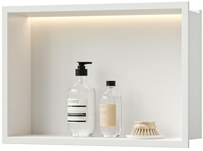 Neodrain LED-Duschnische, 45,7 x 30,5 cm, weiße Wandnische mit 3000 K Licht, Edelstahl-Duschnische, Keine Fliesen erforderlich, Schrank für Duschwand, Badezimmeraufbewahrung mit LED-Streifen