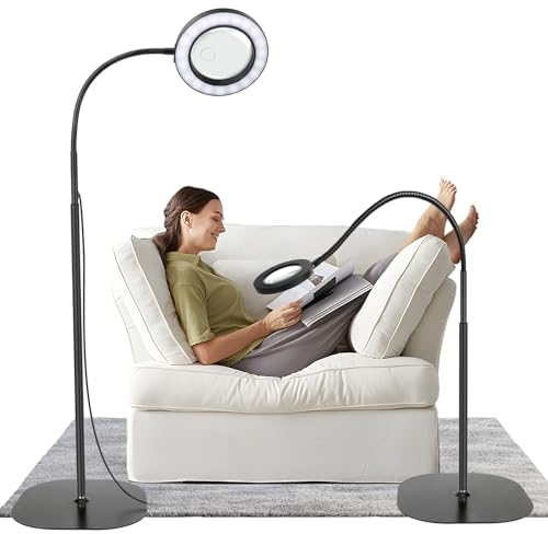 Lupe mit Licht und Ständer 5X 10x, Dimmbare Lupe mit Licht mit 36 LED, Verstellbare Lupenleuchte mit Schwanenhals 2-in-1 für Lesen, Nähen, Handwerk, Feinarbeit
