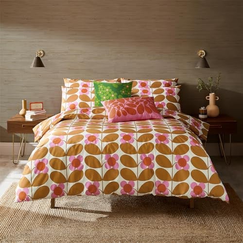 Orla Kiely Bettwäscheset – Stem Bloom Safran 100 % Baumwolle (Standard-Kissenbezug-Paar: 50 x 75 cm)