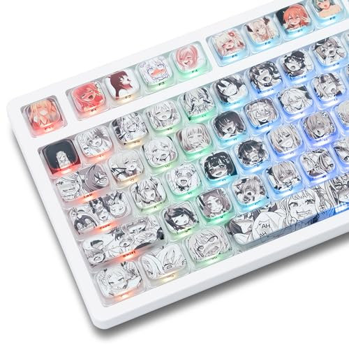 XVX Low Profile Anime Keycaps, Transparent Keycaps,Translucent Shine Though Key Caps, Side Print Keyboard Caps with Dye Sublimation Suitable for Gateron Cherry MX Switches Mechanical Keyboard