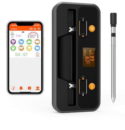 Meat Thermometer Digital Wireless - Wireless Meat Thermometer for Grilling and Smoking - Smart Bluetooth Meat Thermometer for Grill, Oven, Smoker