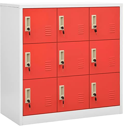 ShCuShan Schließfachschrank Hellgrau und Rot 90x45x92,5 cm Stahl SchließFachschrank Spind Organizer Garagenschrank Spind Schrank - 336442