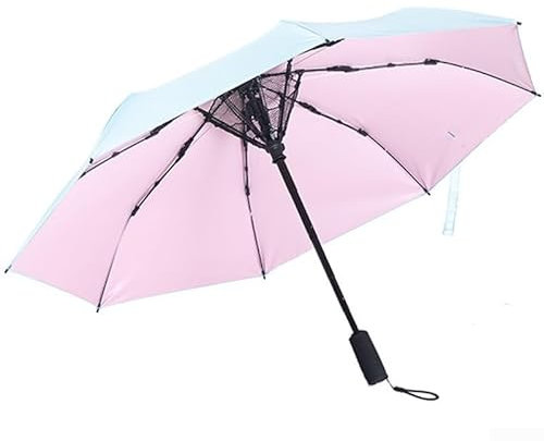 RANRAO Dreifach gefalteter Regenschirm mit USB-Ventilator, Sonnenschirm mit Lüfterschutz, geeignet zum Angeln und Golfen, verdickte Schirmstange aus Aluminiumlegierung, D