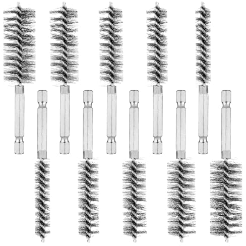 10pcs Stainless Steel Wire Bore Brushes, Wire Brush for Drill for Cleaning with 1/4 Inch Hex Shank Pipe Cleaning Brush Copper Pipe Cleaner Twisted Wire Brush for Power Drill Die Grinders
