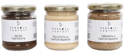 Trio di Tartufi Pergola Tartufi | Salsa Tartufata, Cremosa e Vellutata ai Tartufi Bianchi - Selezione Pregiata di Creme al Tartufo, 170g/180g - Ideale per Gourmet Cucina Raffinata