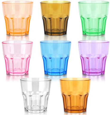 8 Pezzi Riutilizzabile e Impilabili Set Bicchieri Acqua, 5.63 OZ Set di Colored Picnic Bicchieri, Bicchieri di Plastica Premium Infrangibili da 160 ml per Succo Birra Acqua Bevande (8pcs 8colori)