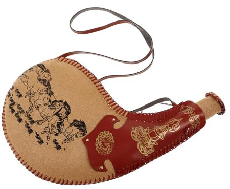 Hoement Gourde à Vin Traditionnelle en Cuir 30 Cm, Réservoir D'eau Portable Étanche, Bota Résistant à L'usure, Léger et Compact, pour Camping, Randonnée et Activités en Plein Air