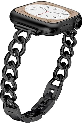 Ocaer Compatible with Apple Watch Straps 46mm 45mm 44mm 49mm 42mm, Metal Chain Link iWatch Strap for iWatch Series10 9 8 7 6 5 4 3 2 1 SE Ultra 2, Slim Jewelry Apple Watch Bracelet Women(Black)