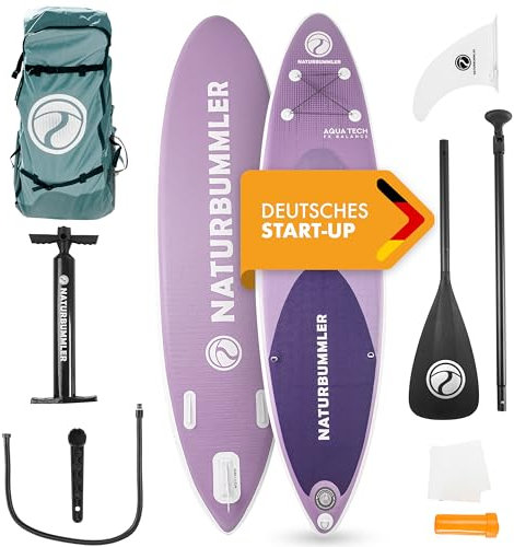 NATURBUMMLER SUP Board Komplettset [330×81×15 cm] – Stand Up Paddle Board für Anfänger & Fortgeschrittene (150 kg) – inkl. Paddel, Luftpumpe & Rucksack – Paddleboard Outdoor