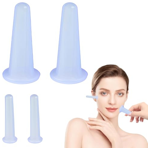 Blue Silicone Facial Cupping Therapy Set, Vacuum Facial Massager Cupping Set Kit, Facial Cupping Set for Face, Anti Cellulite Cups for Release Fascia, Lymphatic Drainage Pain Relief（4PCS）