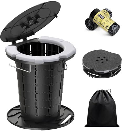 BLIKA Upgraded Retractable Portable Toilet with Cushion, 300LBS Adjustable Height Folding Toilet with Paper Holder, Travel Toilet Portable Camping Toilet, Soft Portable Toilet for Camping/Car