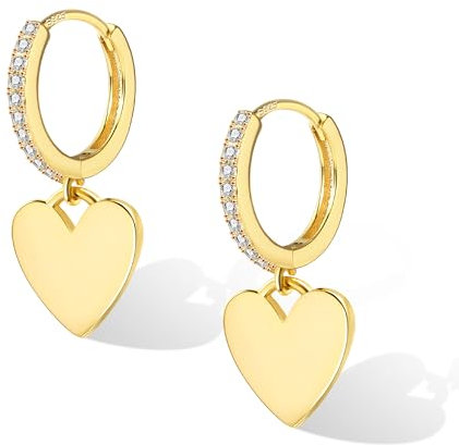 Ohrringe Gold Creolen mit Herz Anhänger Damen, ASH'S CHOICE Kleine Huggie Creolen Gold Silber 925 Ohrringe Hängende Baumelnde Herz Anhänger TropfenOhrringe Gold Glitzer Zirkon Creolen Damen Frauen