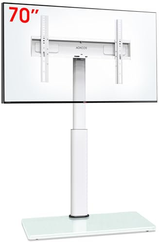 AOKCOS Soporte TV Pie Suelo para 32-55 65 70 Pulgadas, Inclinable Giratorio Altura Ajustable, Universal Blanco máx VESA 400x400mm 40kg