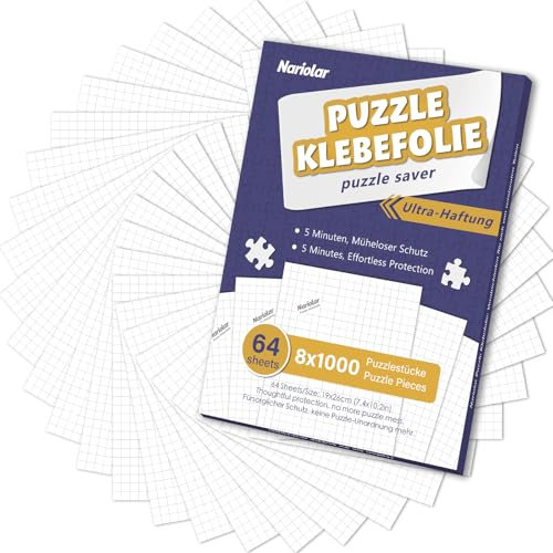Nariolar Fogli di Colla per Puzzle, 64 Fogli Salva Puzzle che Conservano Puzzle da 8×1000 Pezzi, Salva Puzzle per una Conservazione Facile in Pochi Minuti