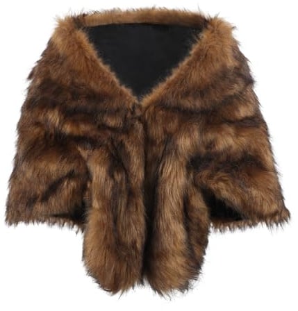 FakeFace Women Faux Fur Shawl Bridal Wedding Fur Stole Cape 1920s Winter Cloak Warm Scarf Shoulder Wrap for Evening Dresses