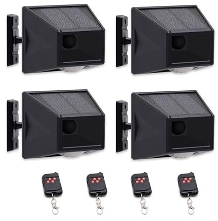 ThreeH 4Pcs Bewegungsmelder Alarm Solarbetriebene 129dB Laute Sirene Lampe Frei drehbar IP65 Wasserdicht 4 Arbeitsmodi Stroboskoplicht mit Fernsteuerung