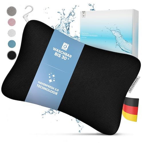 HAVENHAUS Premium Badewannenkissen schwarz | Badewannenkissen Nacken schnelltrocknend & extra große Saugnäpfe | Badekissen für Badewanne waschbar | Nackenkissen Badewanne Badezubehör | Wannenkissen