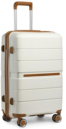 British Traveller Valise Cabine 56x37x22 cm, Valise Rigide Soute en Polypropylène Valise de Voyage à 4 roulettes et Serrure TSA, Crème