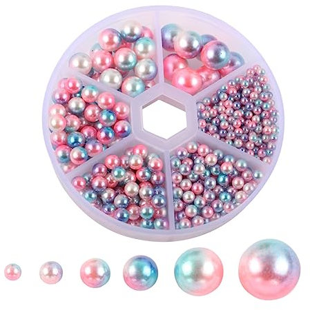 LALAFINA Colorful Round No-Hole Faux Pearl Fashion Embellishment Box for Hairband DIY Accessories Craft Decoration for Women
