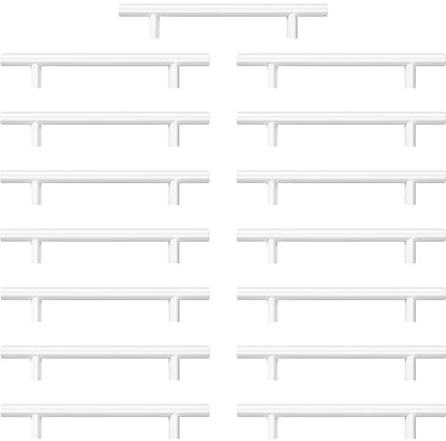 AwmnSrman Kitchen Cupboard Handles White 15 Pack 128 mm(5 inch) Hole Center, Powder Coated Stainless Steel Installation of Holes