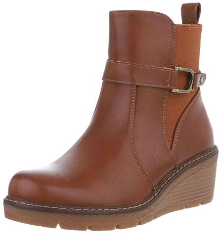 Ital Design Damen Stiefeletten mit Reißverschluss und Keilabsatz, runde Spitze