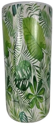 AcaciaHome Elegant and Vintage-Inspired Ceramic 18 Round Palm Leaf Umbrella Stand with Distressed Glazed Finish - Stylish Vase for Unique Home Decor with Walking Sticks Stand for Office, Home