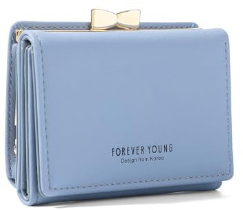 Skyearman Porte Monnaie Femme en Cuir PU Petit Format Porte Feuilles pour Femme avec Grande Capacité Porte-Feuille Femmes Zippé Pochette à Monnaie (Bleu Clair)