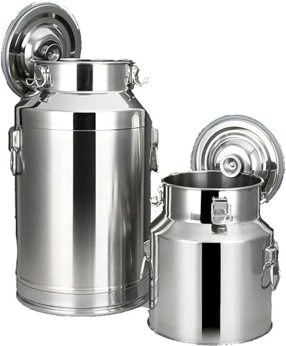 KUOYTT Bidón de Leche de Acero Inoxidable 201 de 5 l a 58 l, Resistente, para Uso en el hogar, con asa de Transporte y Tapa sellada