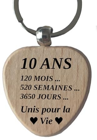 Porte-Clés en Bois Personnalisé Petit Cadeau pour Anniversaire de Mariage ou Anniversaire de Couple (10 ans)