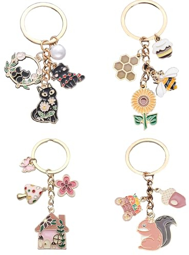 Fayemint 4 PCS Waldtier Schlüsselanhänger，Tier Schlüsselanhänger, für Schultaschen, Umhängetaschen, Haustierhalsketten