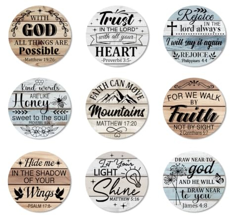 ANATTASOUL Wood Coasters Set of 9 for Drinks Bible Verses Colorful Wooden Cup Mat for Coffee Table Decor, 3.9 Desk Coasters for Home, Apartment, Office, Bar Gifts