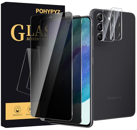 POHYPYZ [2+2 Stück Sichtschutz Schutzfolie für Samsung Galaxy S21 FE，2 Anti-Spy Privacy Sichtschutzfolie+2 Kameraschutz，9H Härte Anti-Spy Panzer Schutz Glas Folie Schutzfolie，Anti-Kratzen
