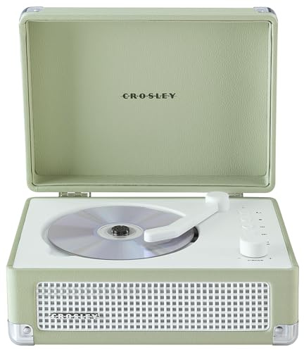 Crosley CR3505A-MT - Lettore CD portatile con altoparlanti stereo Bluetooth e radio FM, colore: verde menta | Interruttore di alimentazione ispirato a Tonearm, ingresso / uscita Bluetooth, altoparlanti stereo integrati a gamma completa