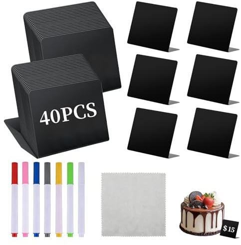 MFUSUL 40 Stück Buffet Schilder zum Beschriften, 100x75mm Kleine Tafeln Zum Beschriften, Preisschilder Aufsteller Flohmarkt, für Buffet, Party,Tischkarten, Hochzeit Party