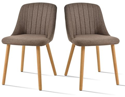 Goeurvant Esszimmerstuhl Braun Holzbeine 2er Set Küchenstuhl Polsterstuhl Wohnzimmerstuhl Stühle Esszimmer aus Polyester