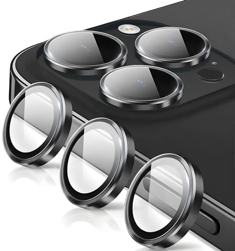 Coiwxmoi Protezione Fotocamera per iPhone 14 Pro/14 Pro Max,Durezza 9H Vetro Temperato Posteriore Copri Telecamera & Anello in Metallo,Pellicola Proteggi Obiettivo HD Chiaro Anti-graffio Lente,Nero