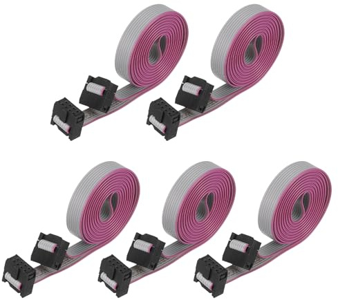 sourcing map 5 cables planos de conector IDC, 8 pines de 2,54 mm, paso de 1,5 m de longitud, FC a FC hembra doble, cable plano para electrónica industrial, color gris
