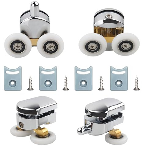 4 Set Rulli per Porta Doccia Ø25 mm, Rotelle per Box Doccia in Vetro 4–6 mm, Cuscinetti Silenziosi e Resistenti, Kit per Porta Scorrevole (2 Rulli Superiori e 2 Inferiori)