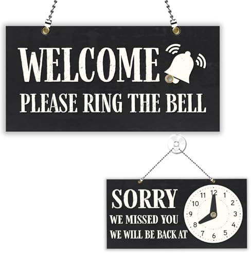 PLIGREAT Cartel cerrado abierto por favor llame abierto disculpa que nos perdimos Señales de puerta de doble cara con reloj para colgar para tiendas y escaparates