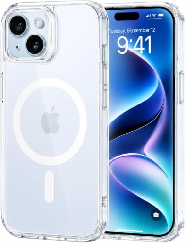 GeeKe for iPhone 13 Case, Fit for MagSafe, Upgraded Full Camera Protection, 14FT Military Grade Shockproof Magnetic Thin Slim Frosted Translucent Matte Back Phone Cover (Clear) LZ1