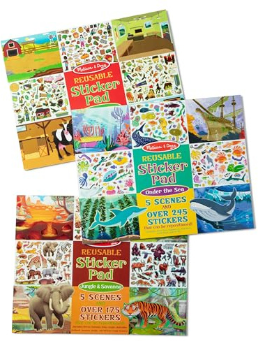 Melissa & Doug Reusable Jungle & Savanna/Farm/Under The Sea Sticker Pad (3 Pack)
