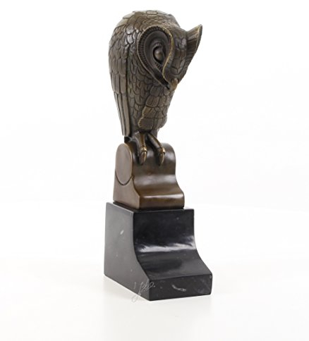 Bronzefigur Skulptur Figur Deko Eule auf Marmorsockel 25,3 cm