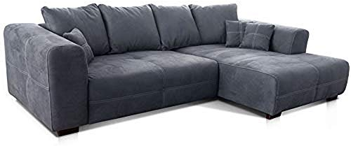 Cavadore Ecksofa Mavericco / XXL Eckcouch Inkl. Rückenkissen und Zierkissen / Longchair rechts / Industrial Style / 285 x 69 x 170 (BxHxT) / Mikrofaser Grau
