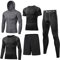 BUYJYA 5-teiliges Herren-Kompressionshose, Shirt, Oberteil, langärmelig, Sport-Sets, Fitnessstudio, Kleidung, Herren-Workout, Grau, Large