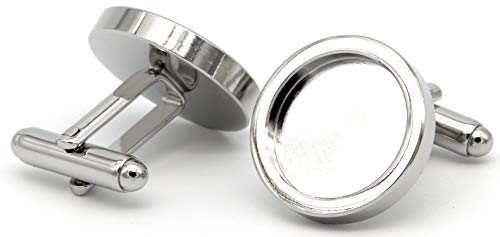 NaturSchatulle Manschettenknöpfe Rohlinge Silber I 1 Paar Runde Cabochon Fassungen Hochwertige Accessoires Basteln DIY Schmuckherstellung Nickelfrei