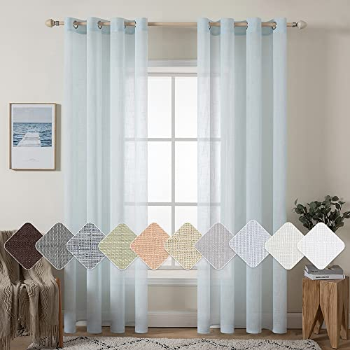 MIULEE 2er Set Voile Vorhang Sheer Leinenvorhang mit Ösen Transparente Leinen Optik Gardine Ösenschal Wohnzimmer Fensterschal Lichtdurchlässig Dekoschal Schlafzimmer 140x245cm (B x H) Hellblau