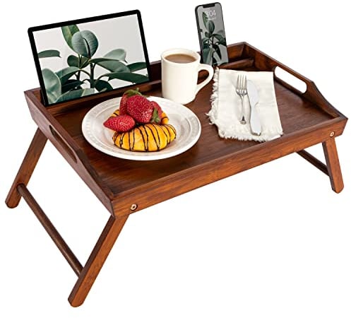 ROSSIE HOME Extra Large Bamboo Bed Tray, Lap Tray, Lap Desk with Phone Holder - Fits up to 17.3 Inch Laptops and Most Tablets - Java - Style No. 78112