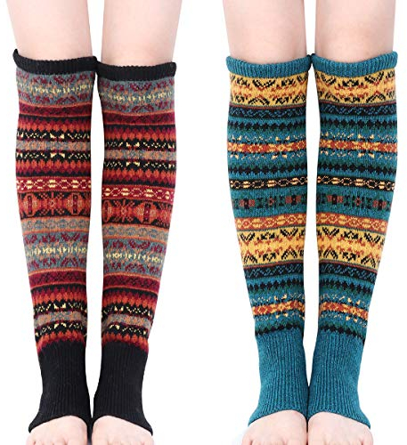 Kordear Women Leg Warmers - Winter Warm Knee Leg Warmer Ladies Crochet Knitted Long Boot Cuffs Socks Soft Cosy Ankle Warmer Footless Knee Socks with Bohimina Pattern for Women Girls Yoga UK